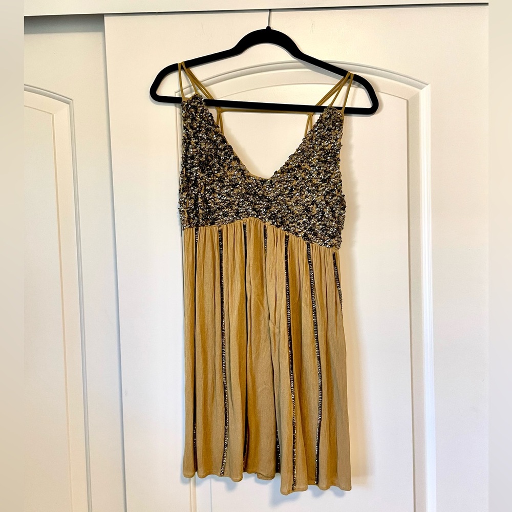 FREE PEOPLE Glitter Girl Slip Dress - Gold • Small